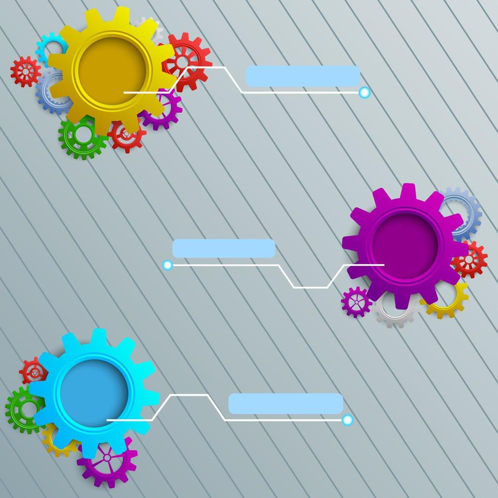 infografías con engranajes coloridos en el fondo de madera gris vector
