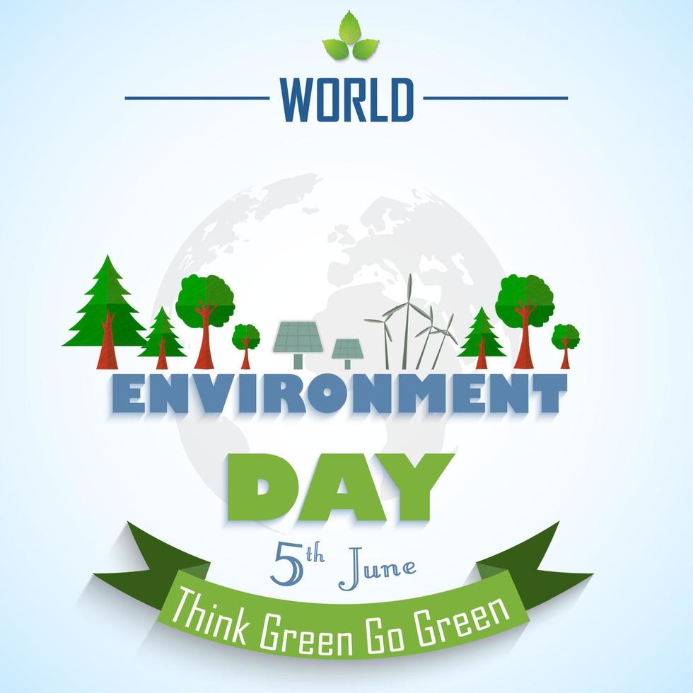 World environment day background with globe and green ribbon vector