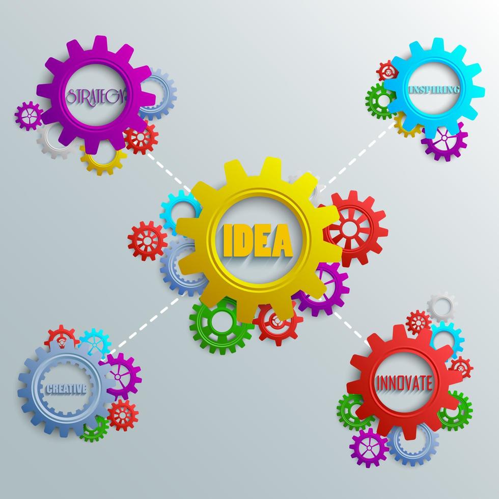 Infographics with colorful gears on the grey background.Vector vector