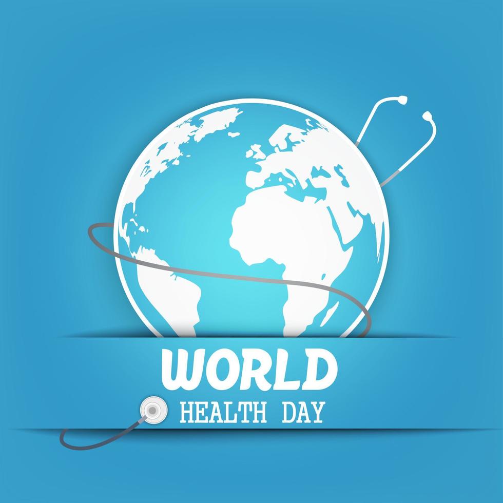 concepto del día mundial de la salud con globo y estetoscopio sobre fondo azul vector