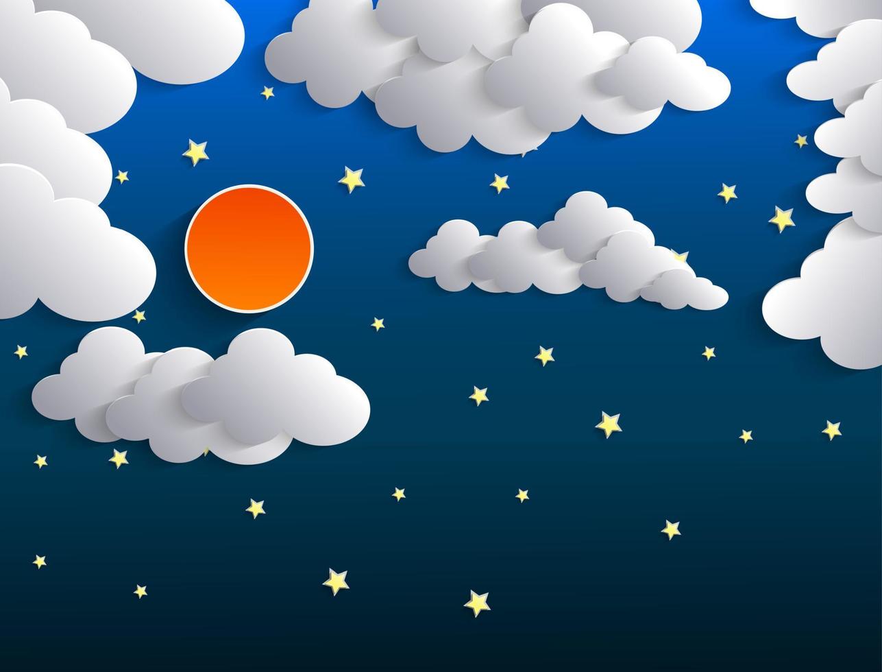 Night background, Moon, Clouds and Stars on dark blue sky.Vector vector