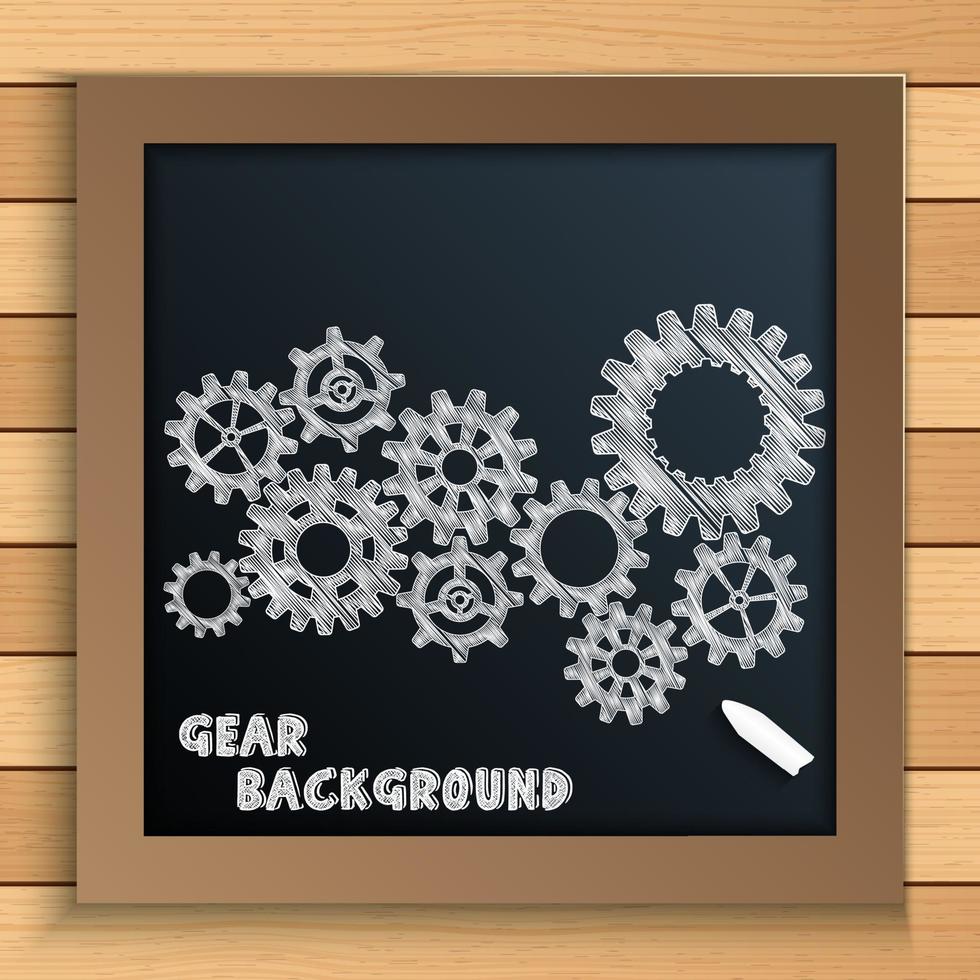 Cogs and gears mechanism written by chalk on blackboard vector