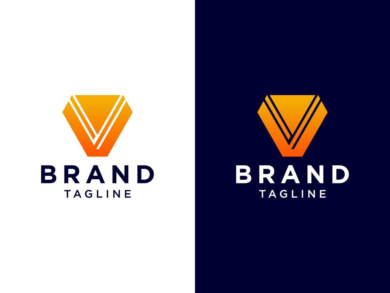Abstract Initial Letter V Logo.Orange Geometric Shape isolated on Double Background. Usable for Business and Branding Logos. Flat Vector Logo Design Template Element