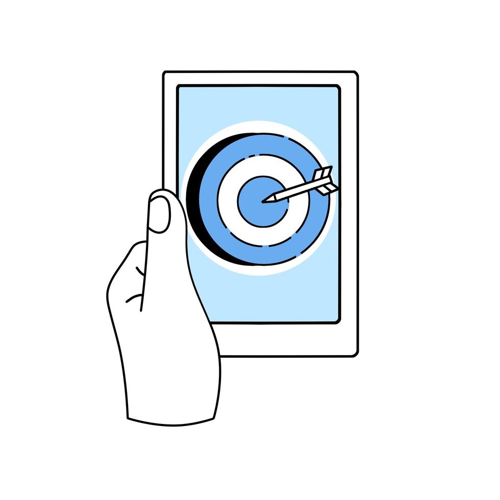 Target with purpose and dart in tablet. vector