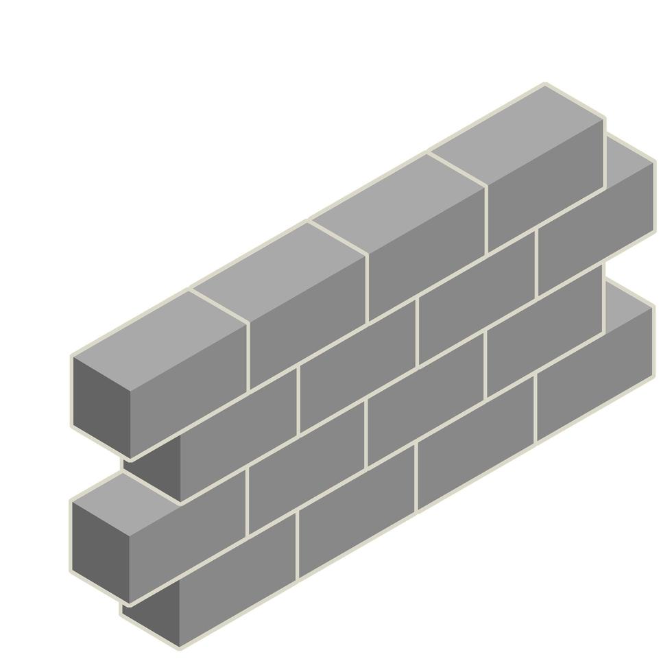 Grey brick wall of house. Element of building construction. Stone object. Isometric illustration. Symbol of protection and security vector