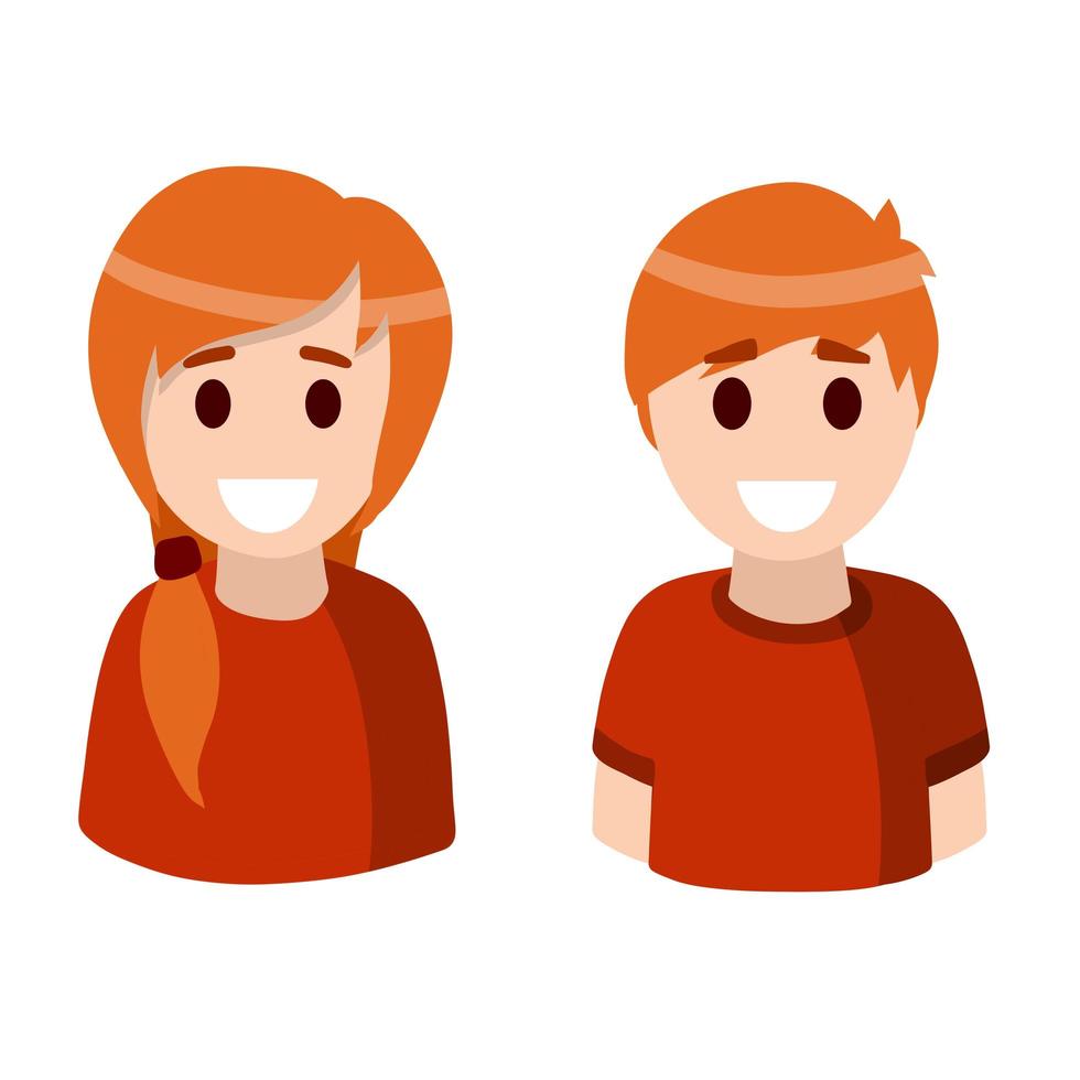 Young man and woman in red clothes. Teenage students. vector