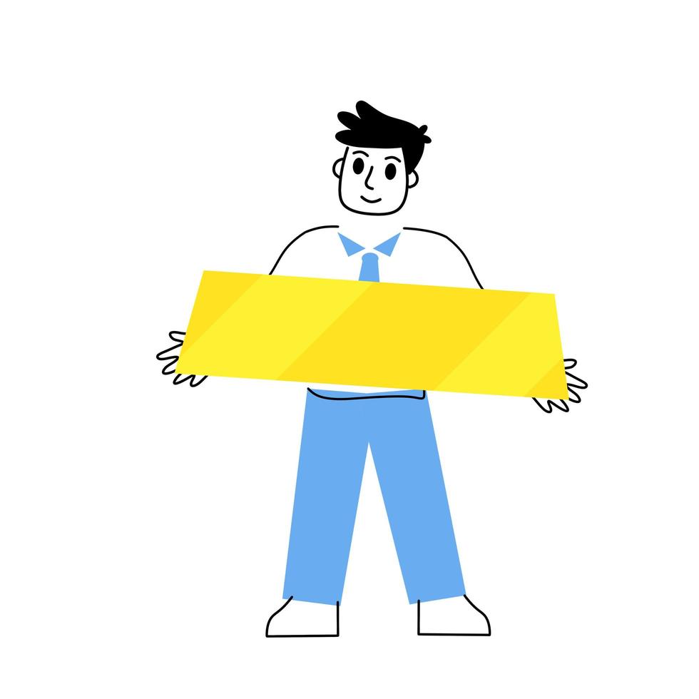 Investing in gold. Businessman with large bullion. vector