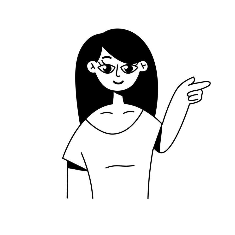 Woman points. Direction gesture vector