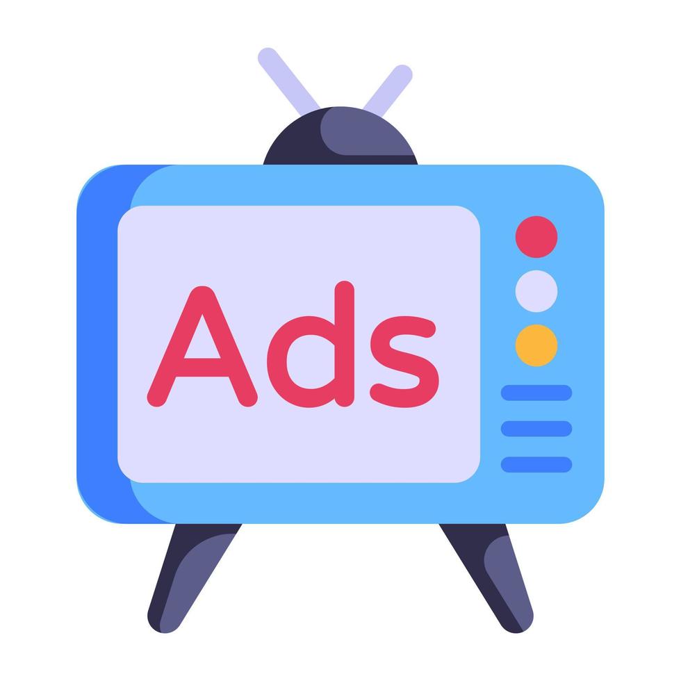 A trendy flat style icon of tv ads, with high graphics vector