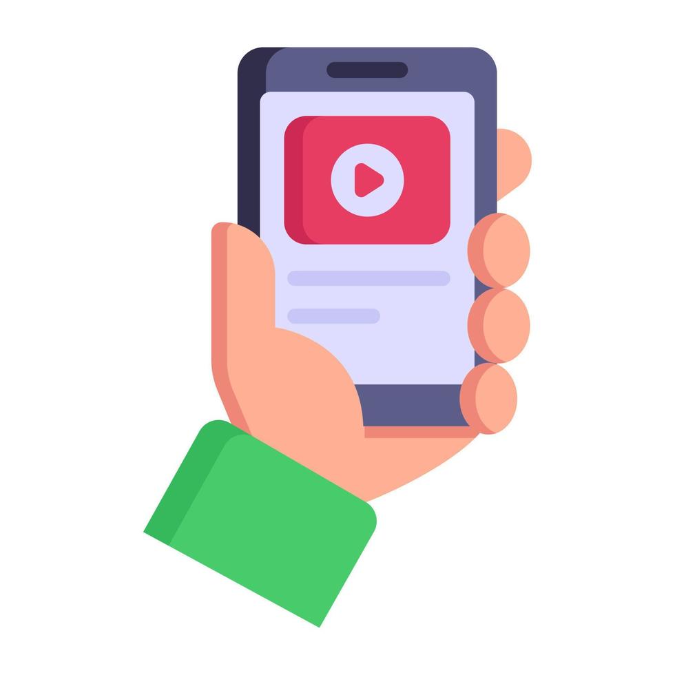 Girl streaming on mobile, flat icon of online video vector