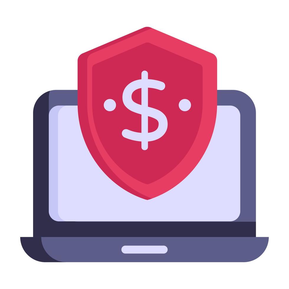 Dollar shield and laptop, concept of secure payment flat icon vector