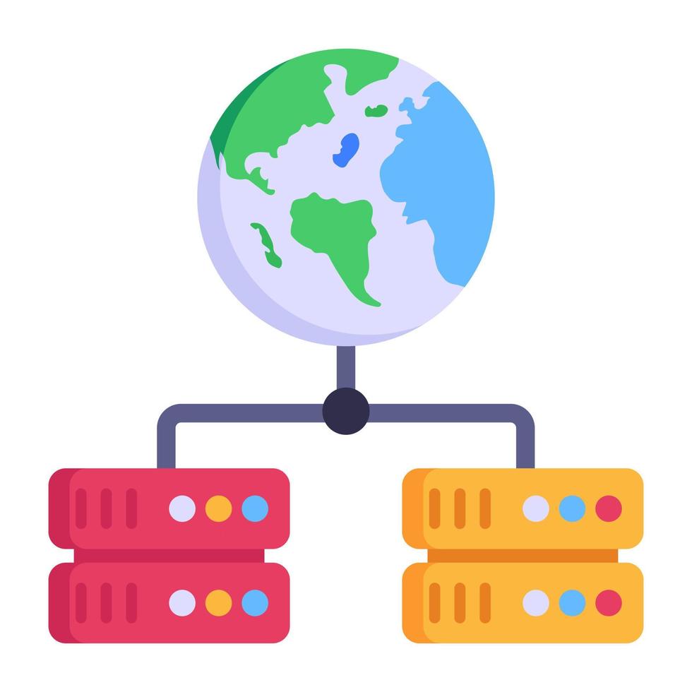 A trendy flat style icon of global hosting, server storage vector