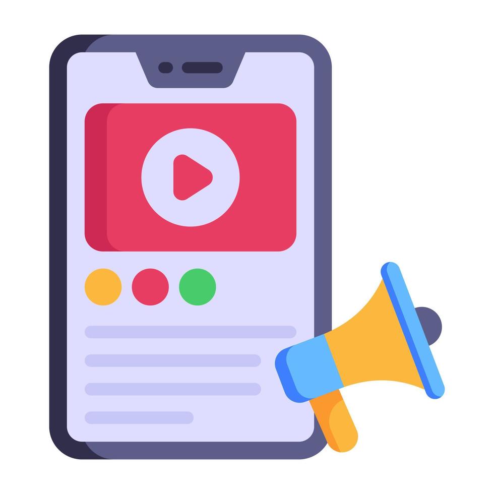 video móvil y megáfono, icono plano de promoción en línea vector