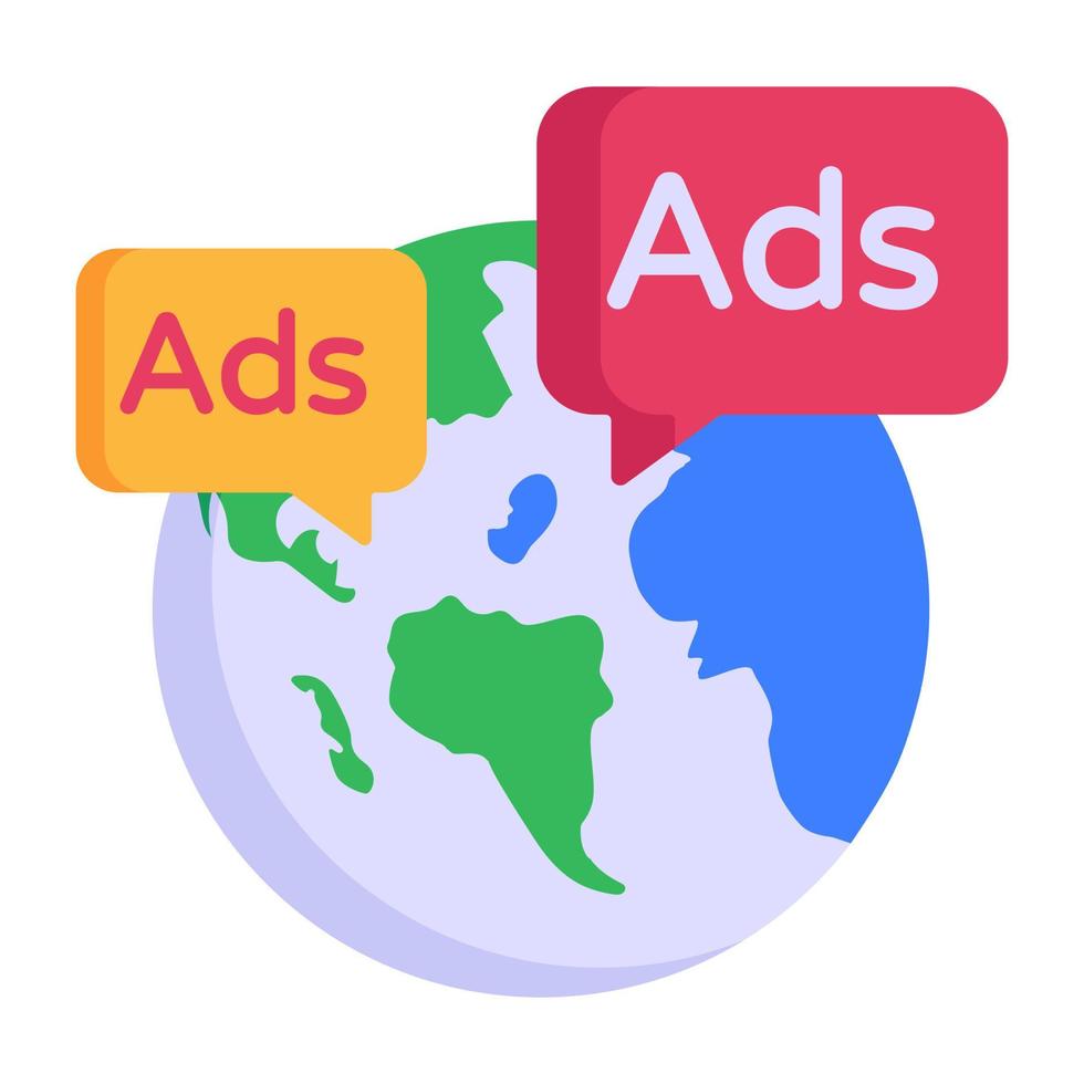 Internationally product marketing, flat icon of global ads vector