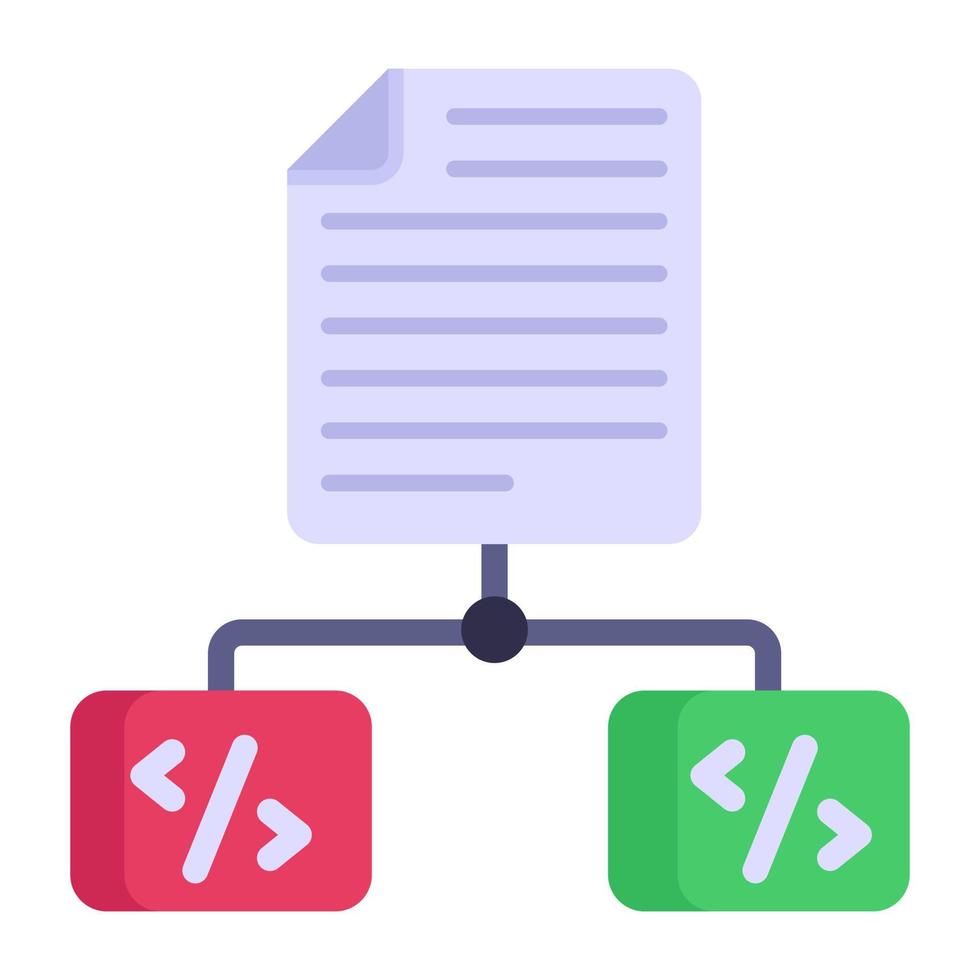 archivo de programación compartido, icono de estilo plano de codificación de red vector