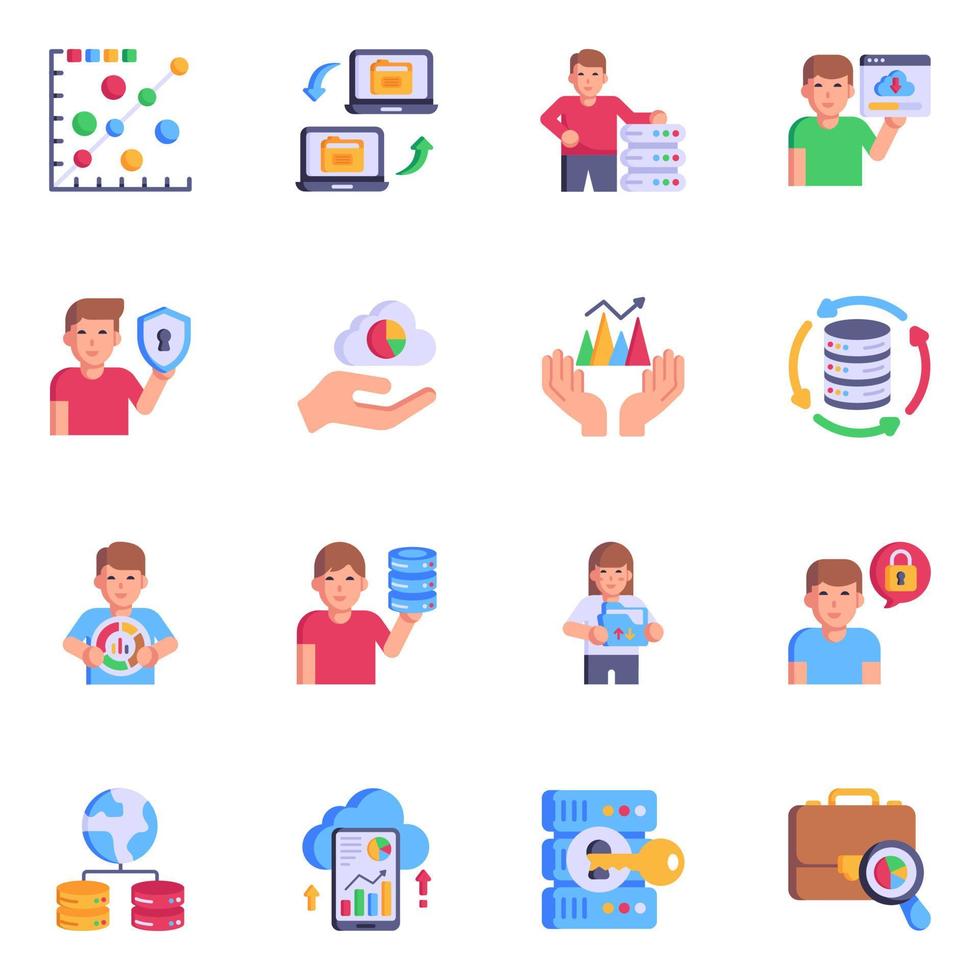 Trendy Flat Icons of Data and Storage vector