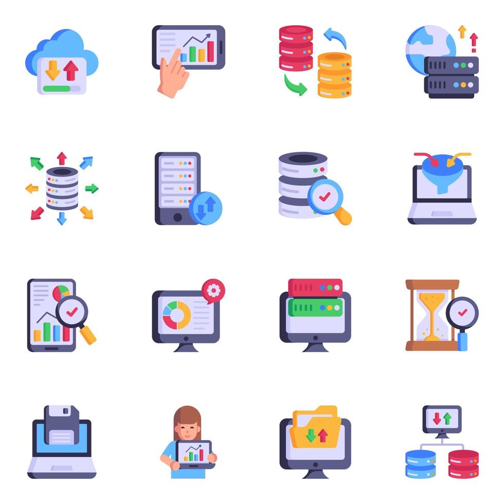 Collection of Big Data Flat Icons vector