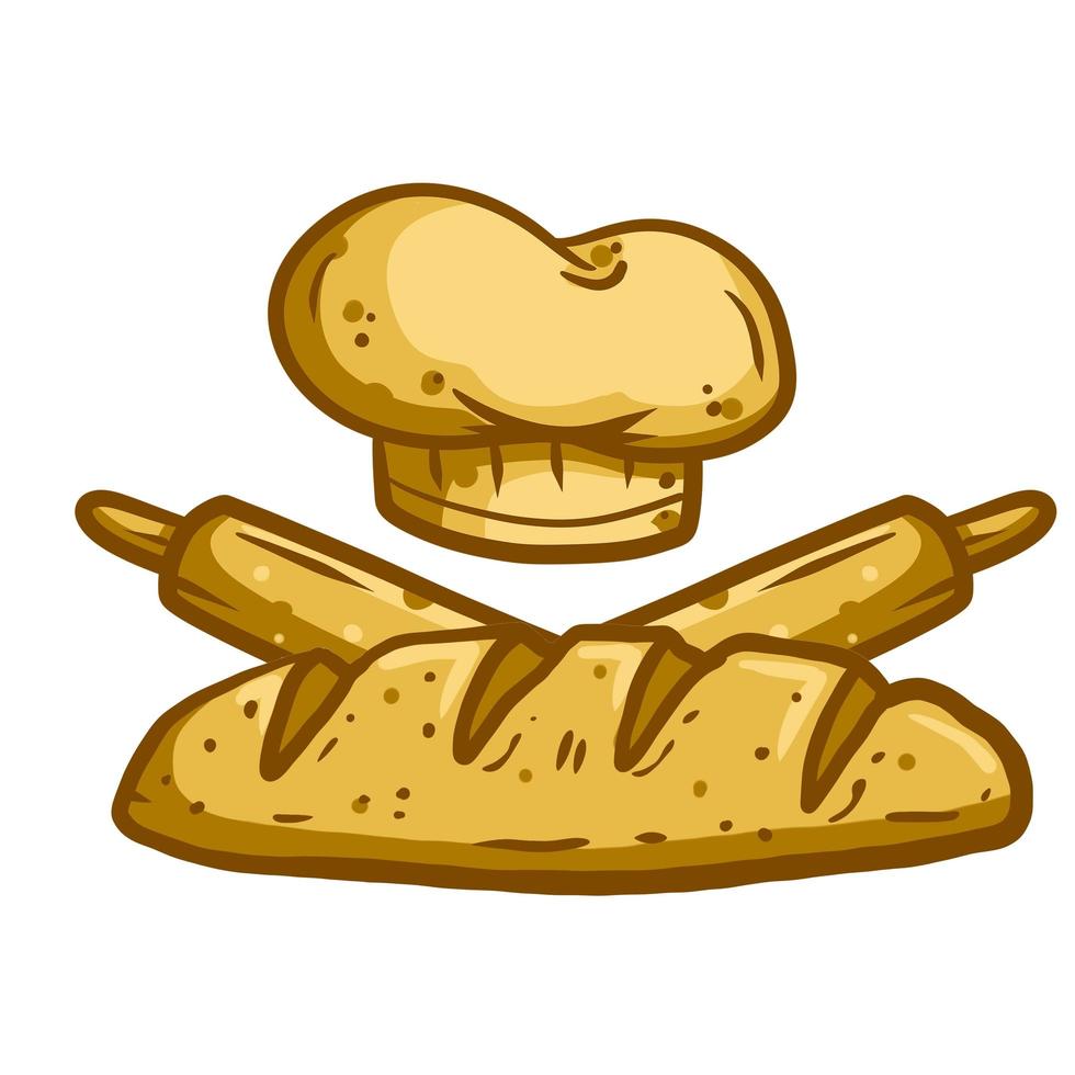 Logo of bakery. Loaf of bread. Kitchen utensils - Rolling pin. vector