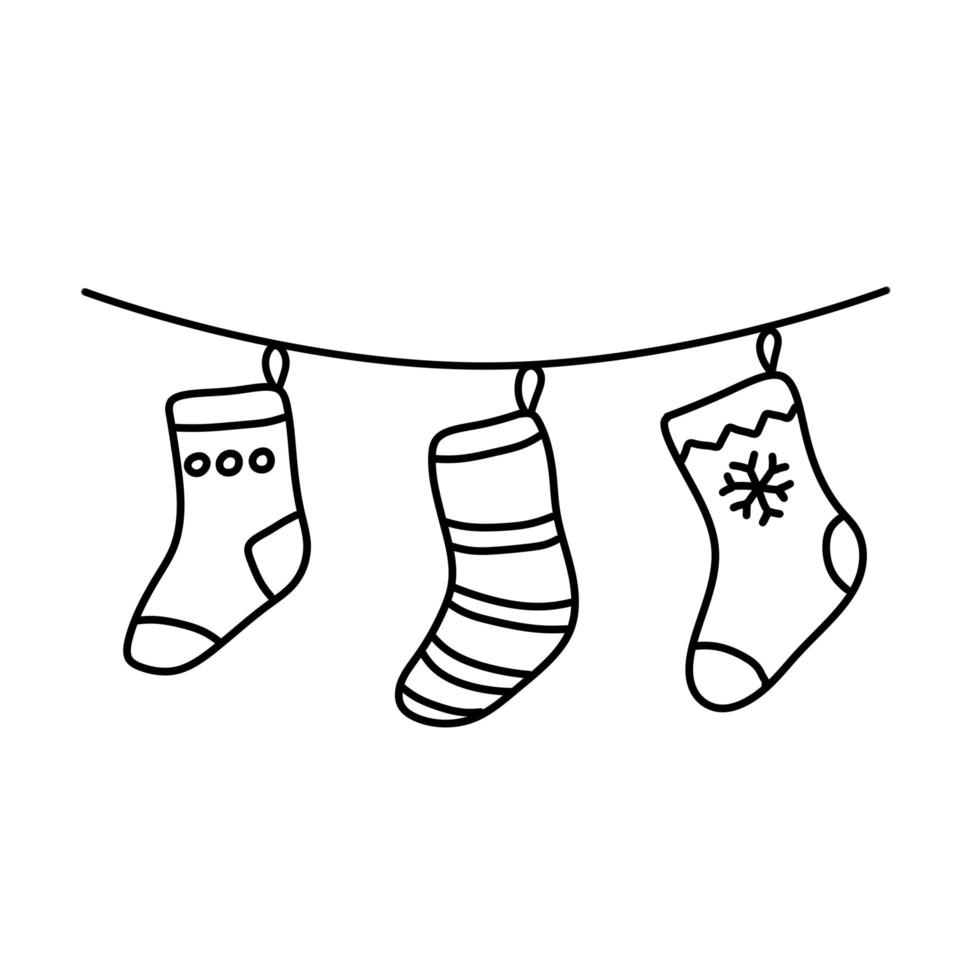 Christmas socks for gifts on rope. vector