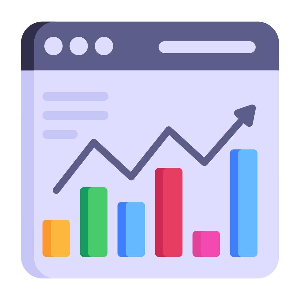 un icono de estilo plano bien diseñado de análisis web, datos descriptivos vector