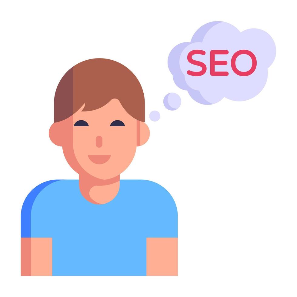 persona pensando, icono plano de experto en seo vector