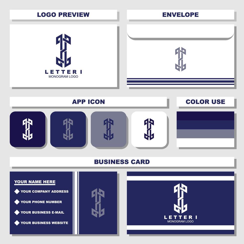 Creative letter I monogram logo design with business card and envelope template vector
