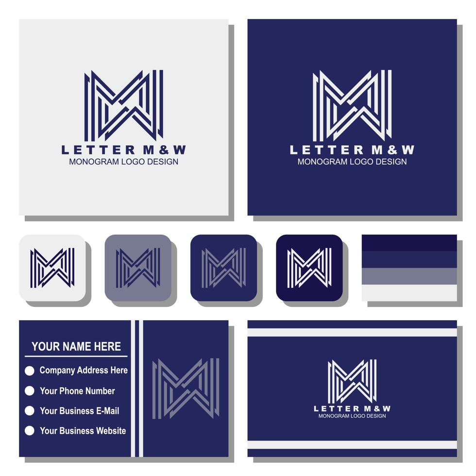 Creative letter M and W monogram logo design with business card template vector