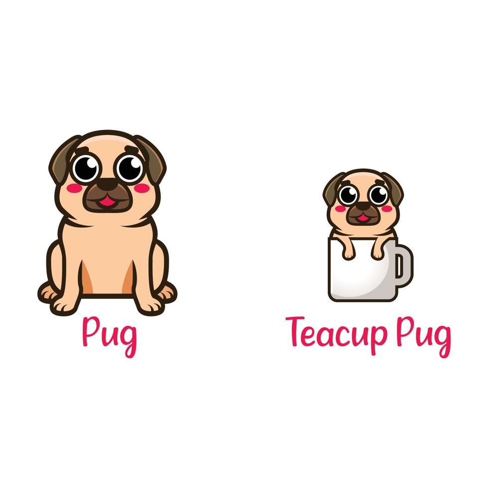 pug de taza de té de dibujos animados, ilustración vectorial vector