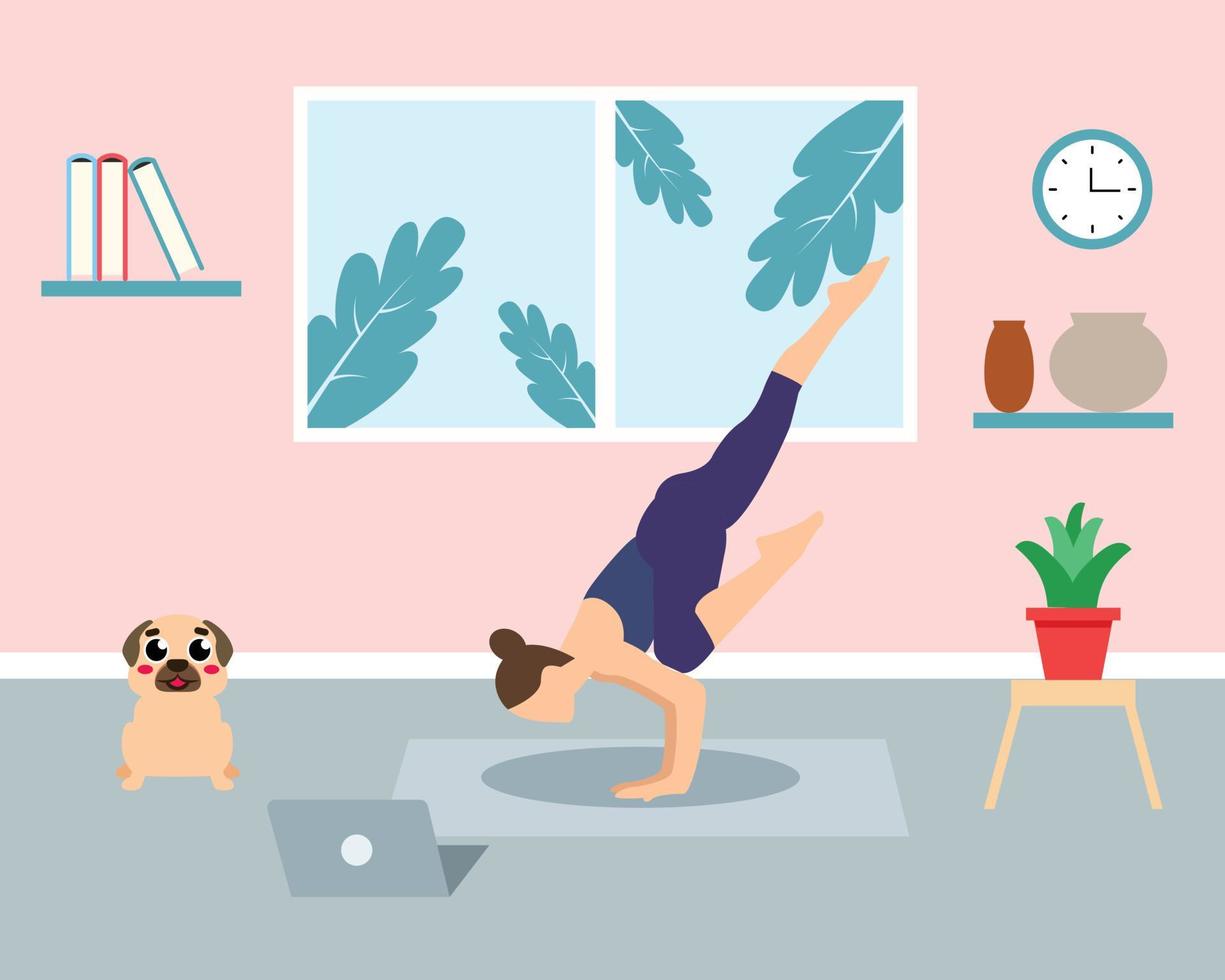 woman practicing yoga exercise on the mat at home. vector