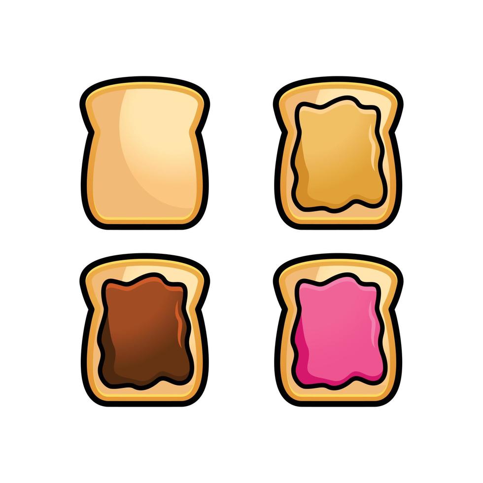 bread loaf toast with jam collection set on white background vector