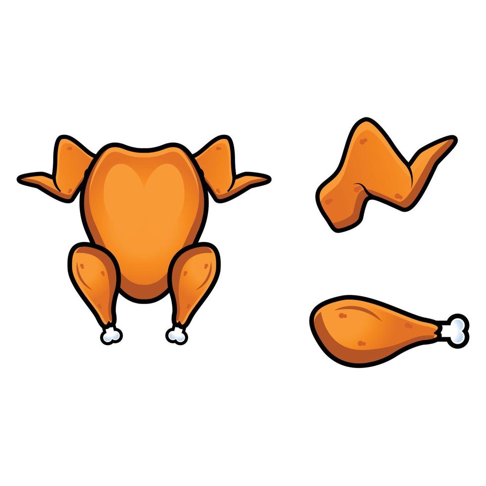 conjunto de colección de ilustración de dibujos animados de pollo frito vector