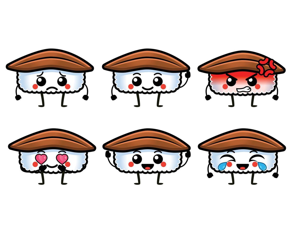 Funny unagi eel sushi characters with cute face vector
