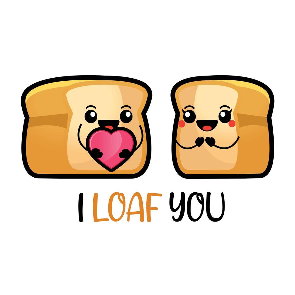 Cute bread couple with pun quotes vector
