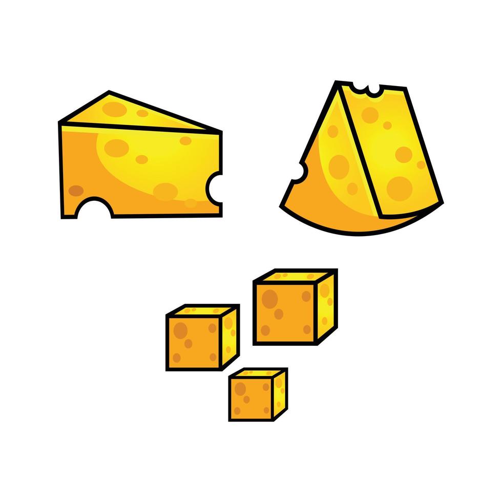 conjunto de piezas de queso y lonchas aisladas en un fondo blanco vector