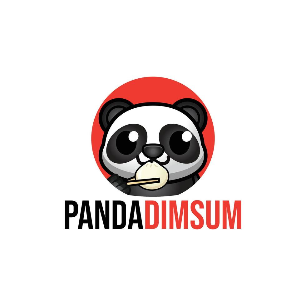 lindo panda sosteniendo dimsum logo vector ilustración