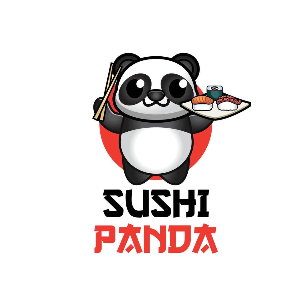 panda con ilustración de vector de logotipo de sushi