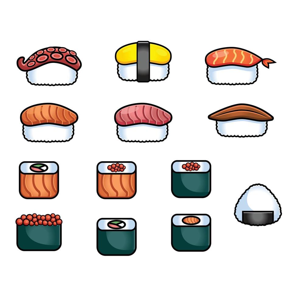 isolated sushi collection set on white background, vector illustration