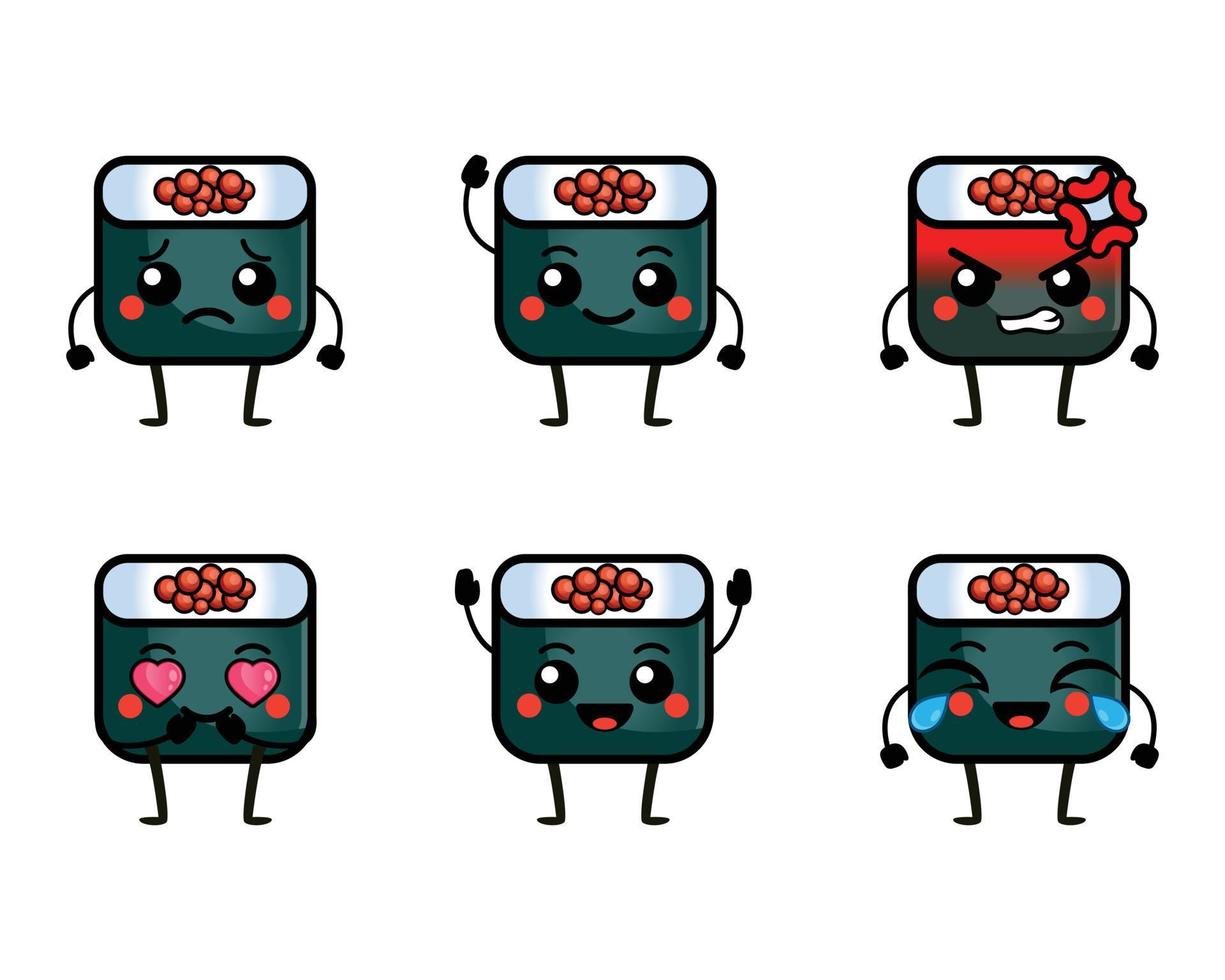 Funny sushi roll characters with cute face vector