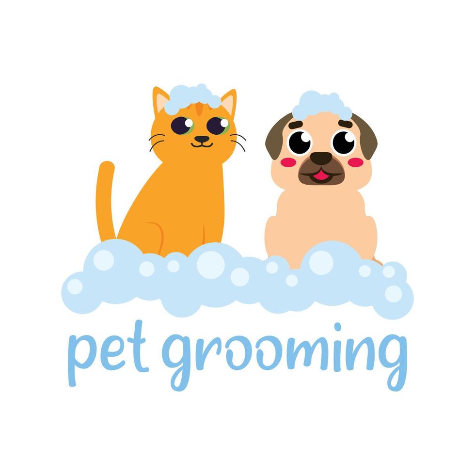 pet grooming, cat and dog bathing vector illustration