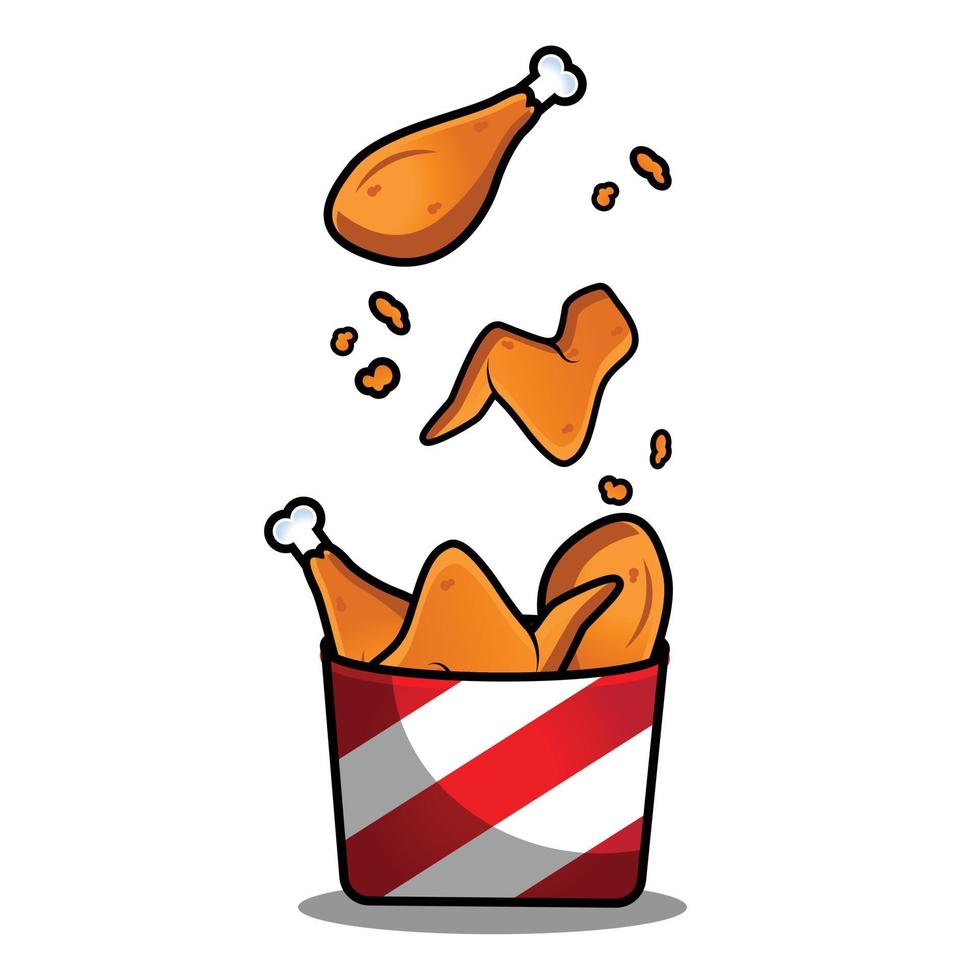 flying fried chicken with bucket cartoon vector