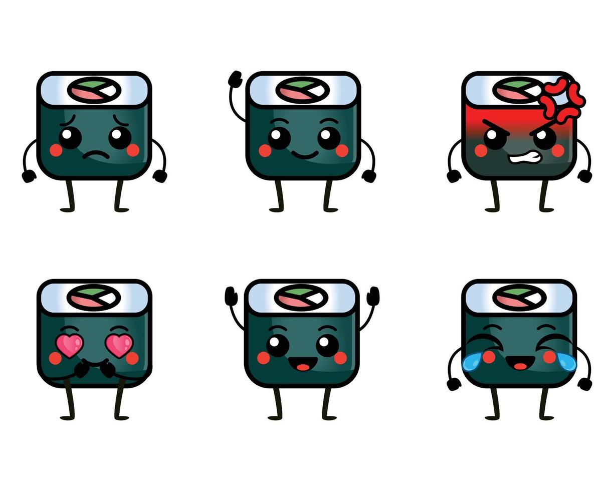 Funny sushi roll characters with cute face vector