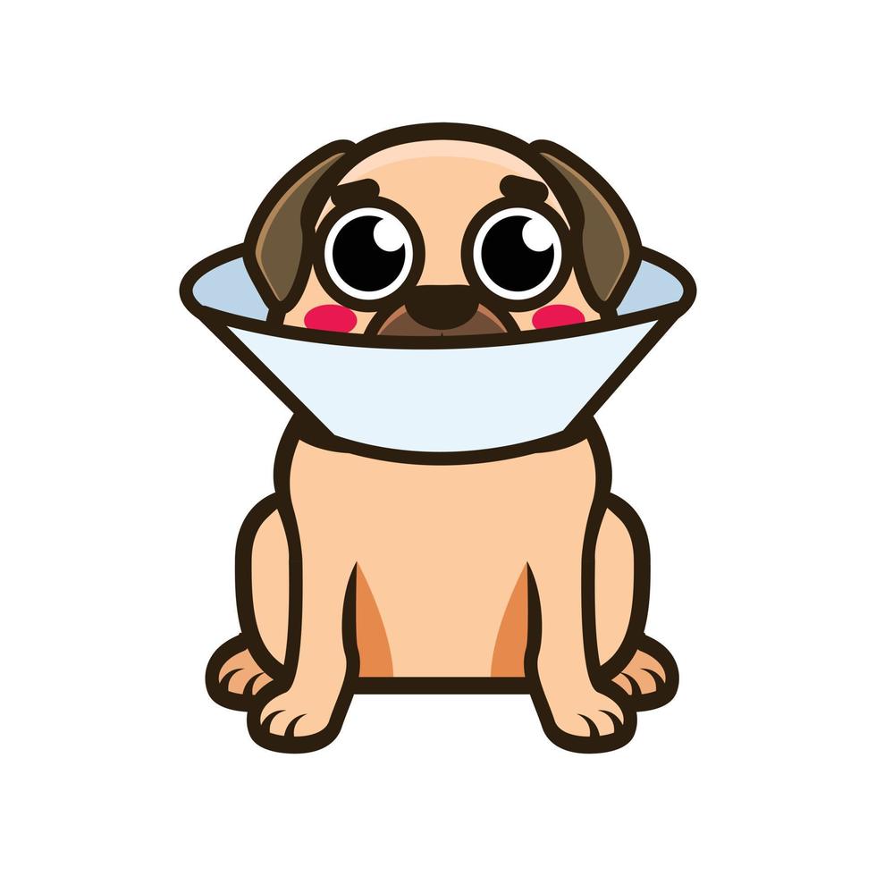 illustration of sick pug using collar cone vector