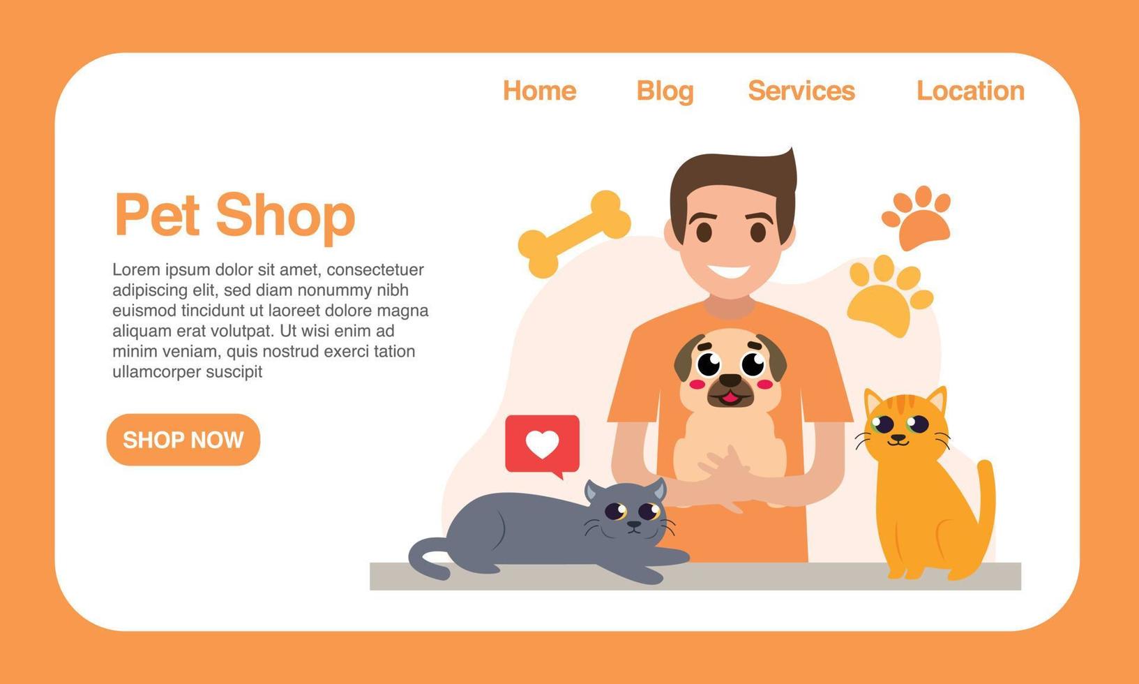 aplicación de interfaz de usuario de diseño de sitio web de tienda de mascotas vector