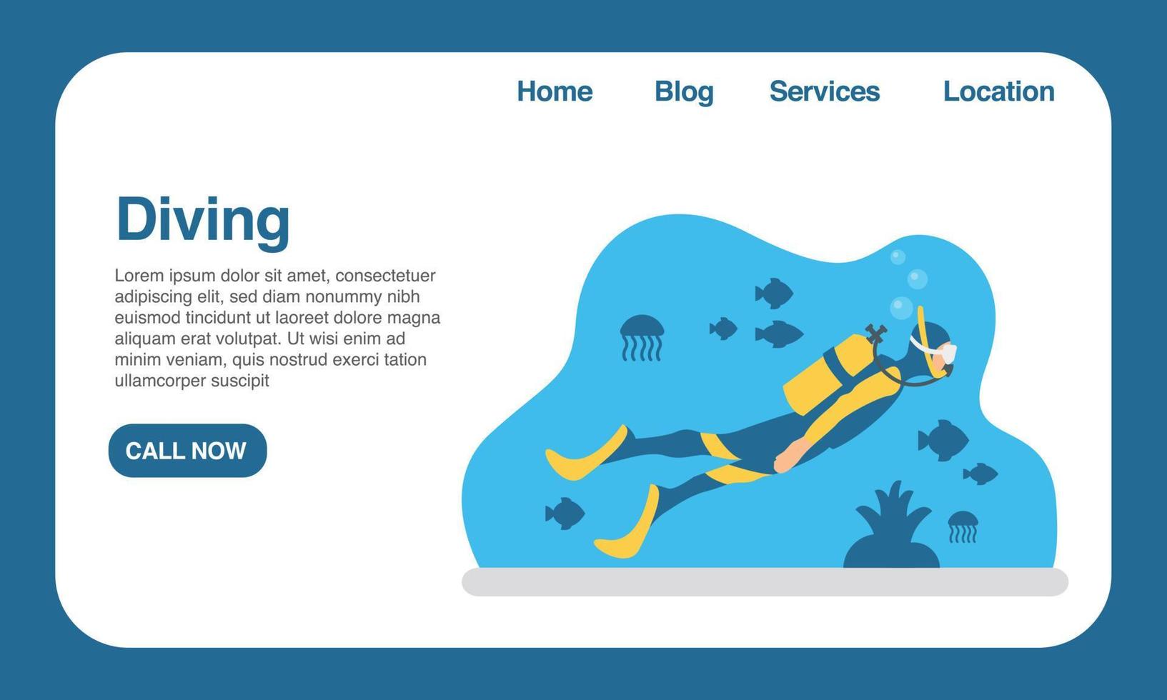 Scuba diving website design user interface application vector