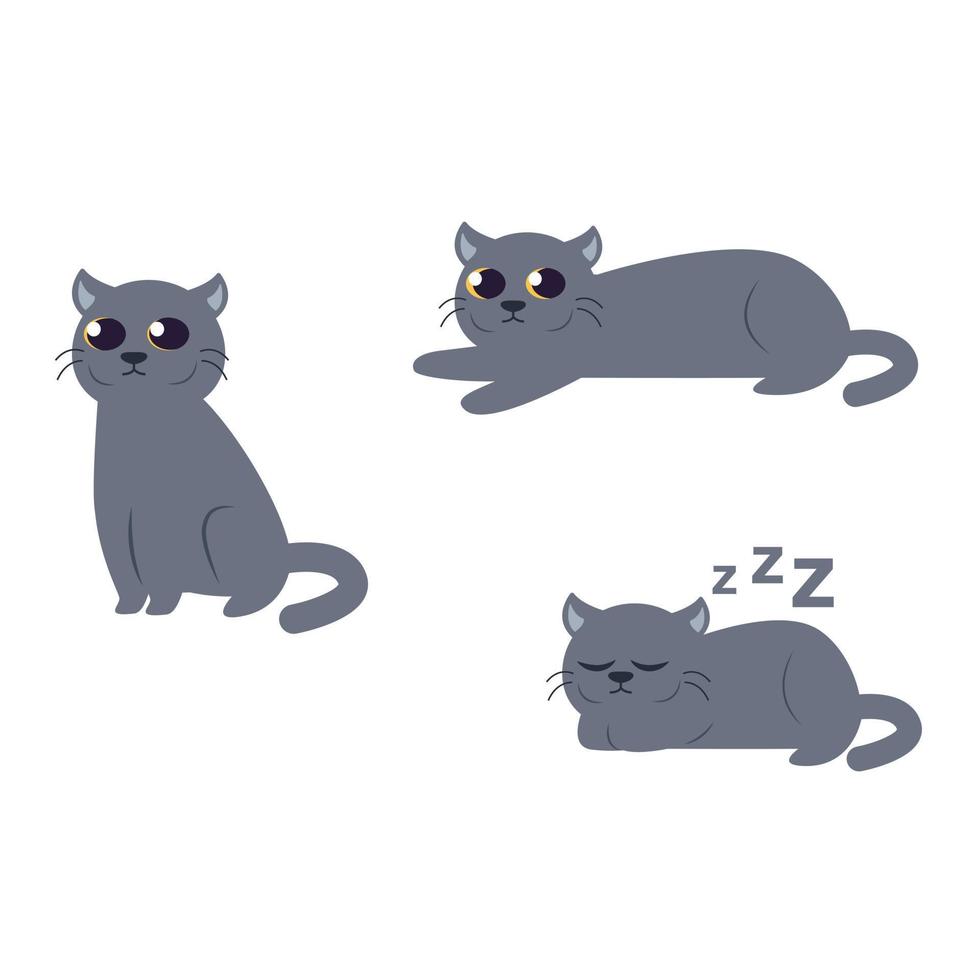 Cartoon cat set with different poses and emotions vector