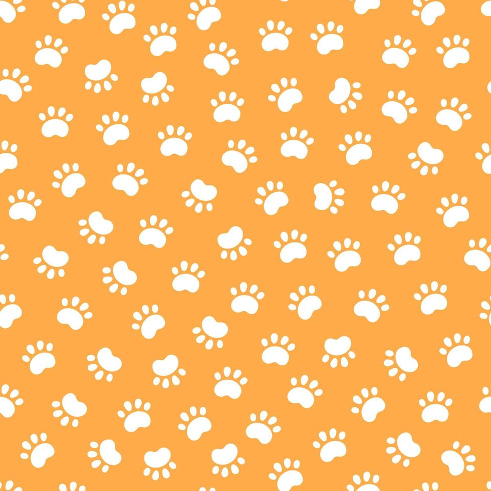 patrón de perro sin costuras con huellas de patas. textura de patas de gato. patrón con huellas de perros. textura de perro naranja. ilustración vectorial dibujada a mano en estilo garabato sobre fondo naranja vector