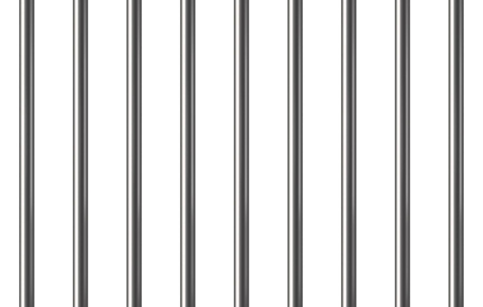 Realistic prison metal bars. Prison fence. Jail grates. Iron jail cage. Metal rods. Criminal grid background. Vector pattern. Illustration isolated on white background