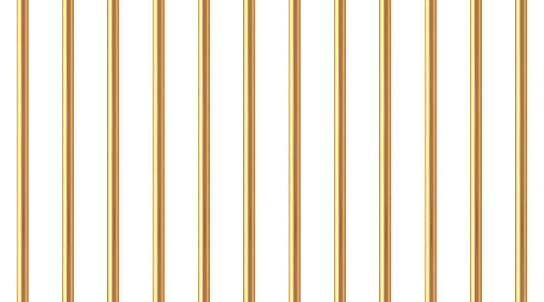 Realistic golden prison bars. Prison fence. Jail grates. Gold jail cage concept. Metal rods. Criminal grid background. Vector pattern. Illustration isolated on white background