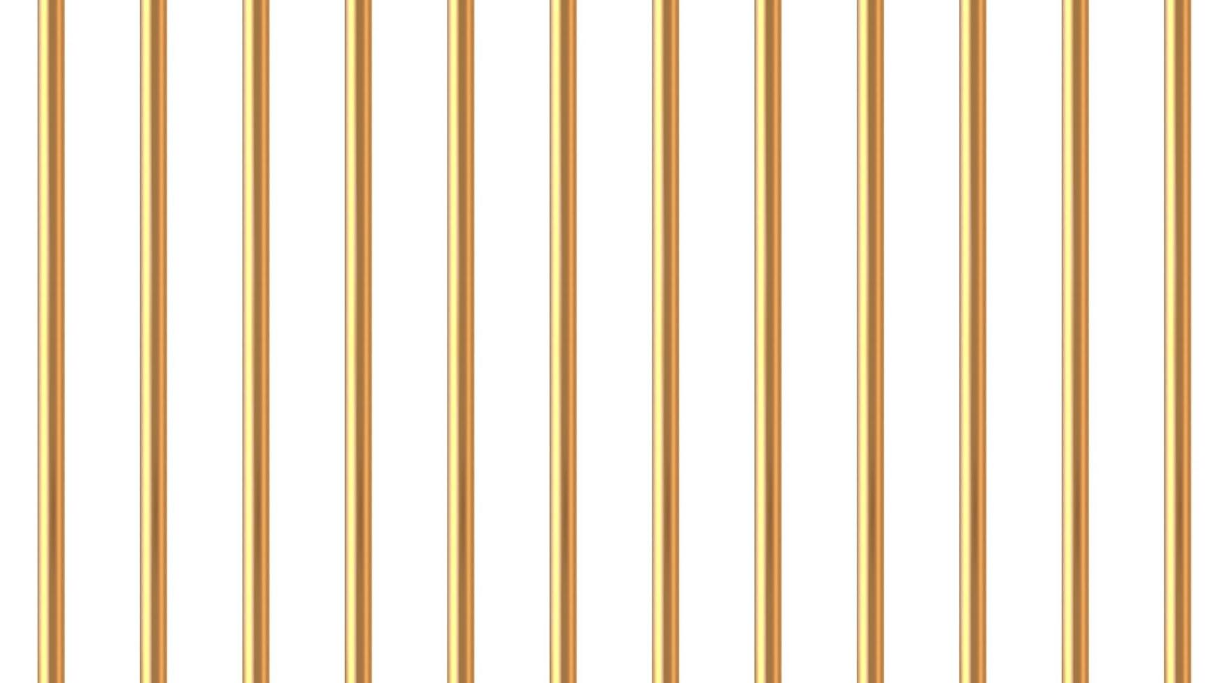 Realistic golden prison bars. Prison fence. Jail grates. Gold jail cage concept. Metal rods. Criminal grid background. Vector pattern. Illustration isolated on white background