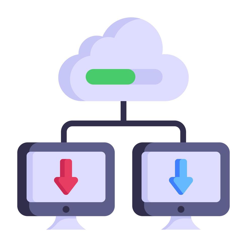 transferencia de datos de Internet, icono plano de alojamiento en la nube vector